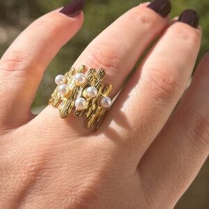 Pearl Cluster Ring 18k gold plated